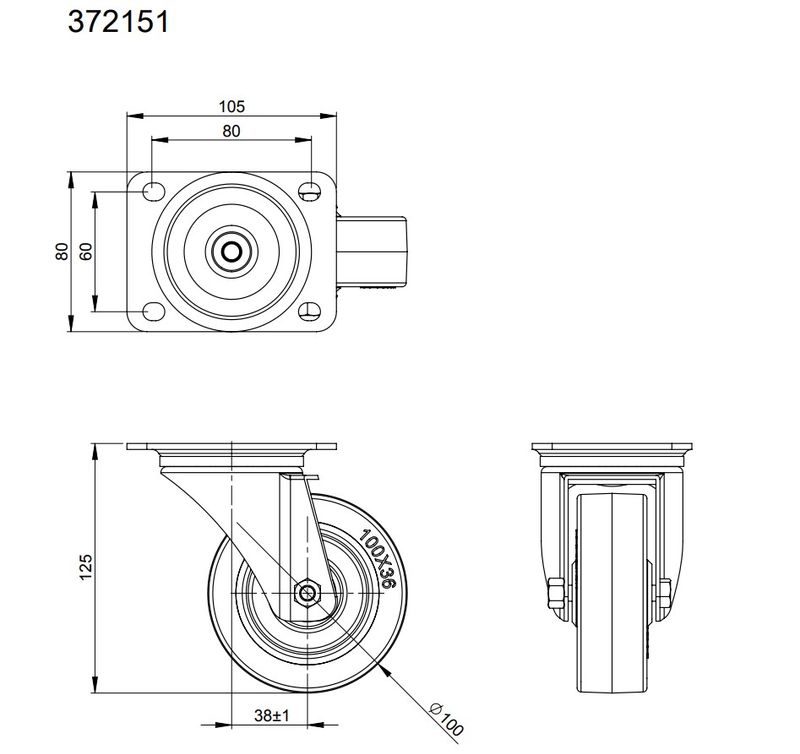 Hjul 372151 100 mm